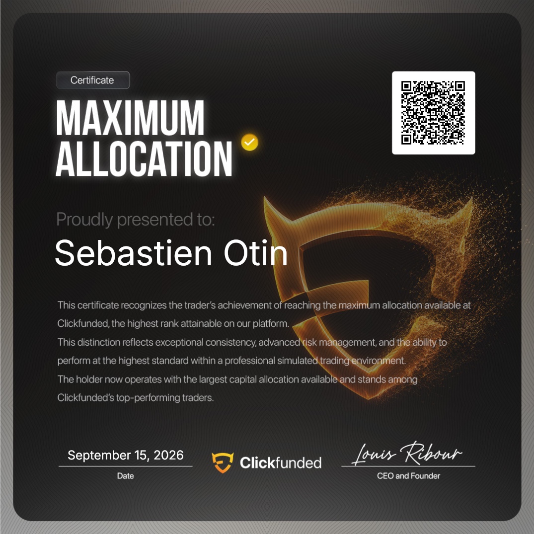 Certificat Clickfunded Maximum Allocation présenté à Sébastien Otin le 15 septembre 2026
